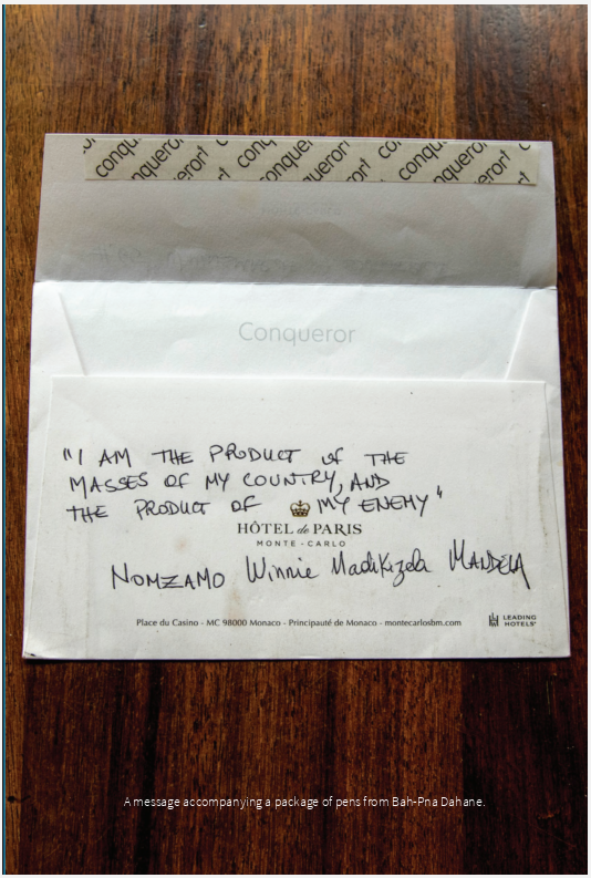 Envelope with a handwritten quote from Nomzamo Winnie Madikizela Mandela